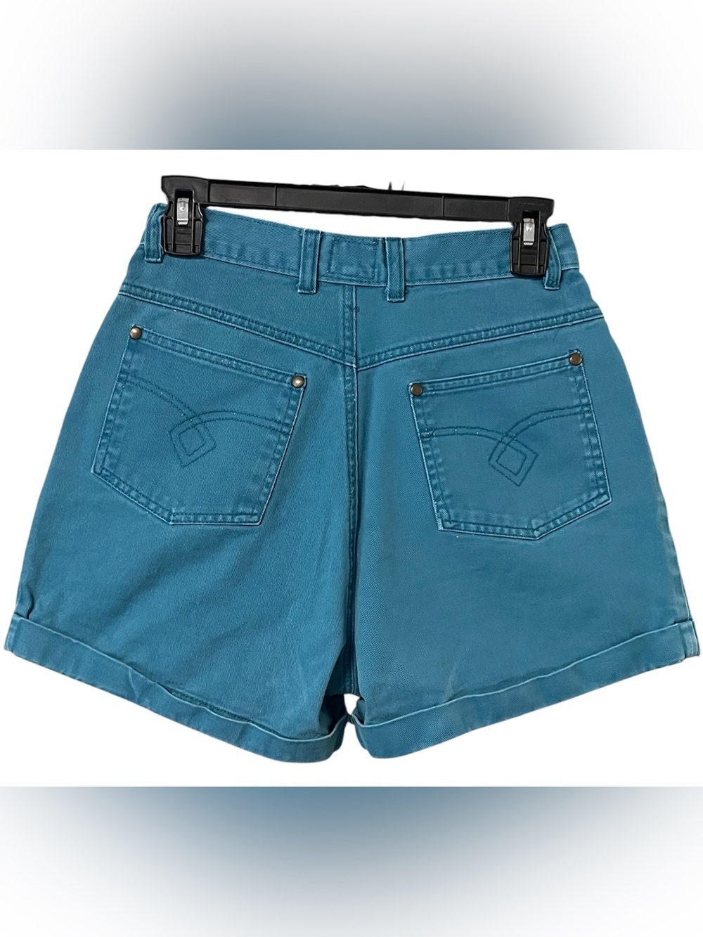 Vintage Teal High-Waist Cotton Shorts - Picture 2 of 5